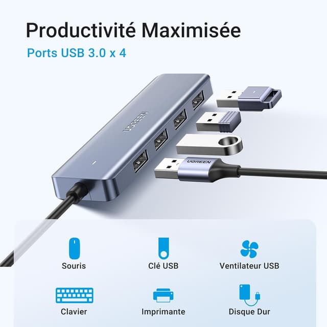 Thumbnail 1 de UGREEN Hub USB C 4 ports 15 cm