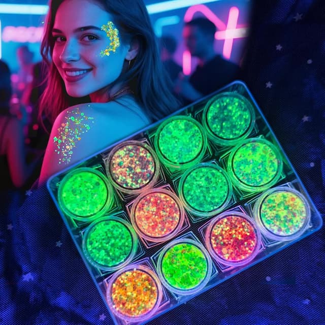 Thumbnail 6 de Festival Glitzer Gesicht mit 6 Farben (fluoreszierender Chunky Sequin Face & Body Glitter) für Party, Halloween & Karneval