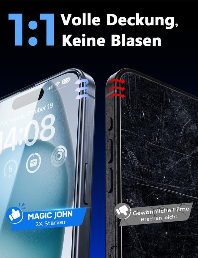 Thumbnail 6 de MAGIC JOHN 2er Displayschutz für iPhone 15