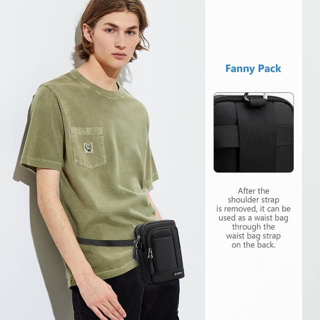 Detalle 2 de SPAHER Borsello uomo con tracolla regolabile 3 in 1 per cellulare, impermeabile in nylon