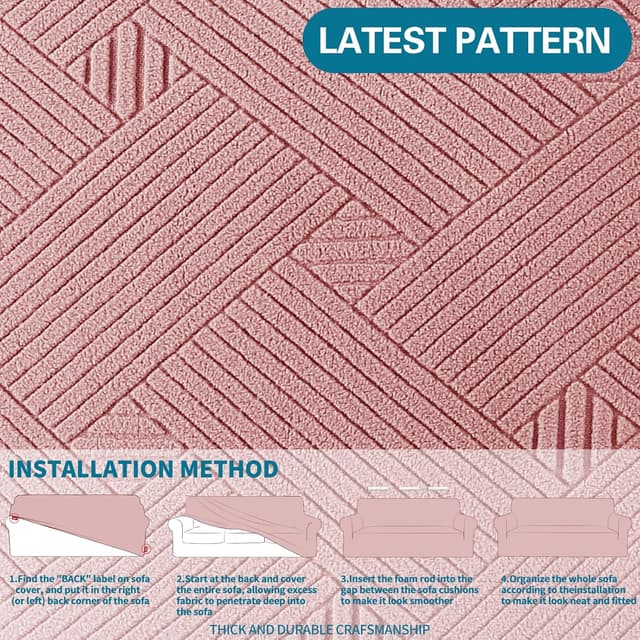 Thumbnail 6 de YSTELLAA Copridivano 3 posti antigrffio con braccioli, anti-macchia antiscivolo rosa