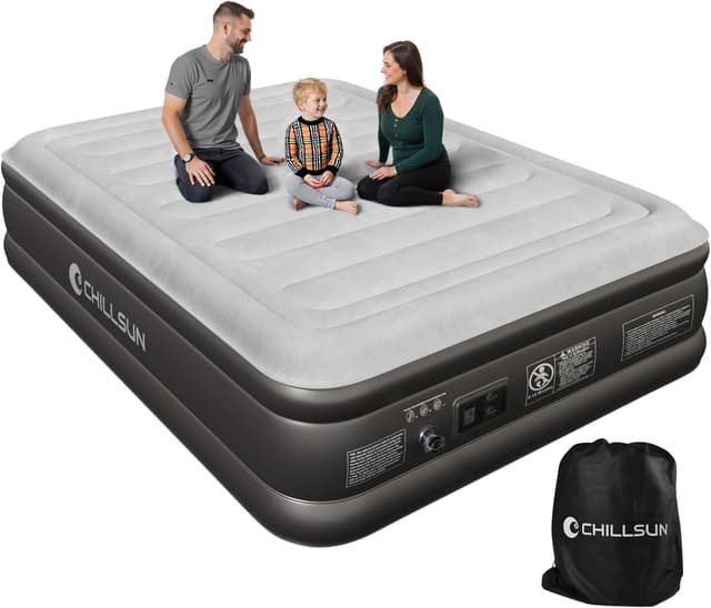 Detalle de CHILLSUN Luxury Inflatable Mattress (Double/King) with Built-in Electric Pump, King Size 203 x 152 x 46 cm