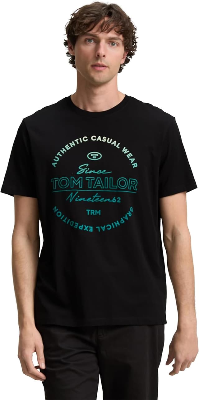 Detalle 2 de TOM TAILOR 1046876 T-Shirt da uomo in cotone con logo stampato