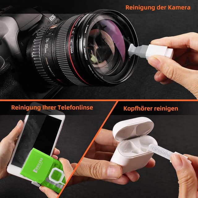 Detalle de Ordilend Tastatur Reinigungsset „Alles-in-einem“ für iPhone Pro & Geräte – Screen Cleaner Kit mit Bürsten, Mikrofasertüchern und Spray