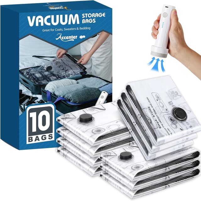 Detalle de Accenter Vakuumbeutel für Kleidung mit elektrischer Pumpe (Set mit 10 Teilen, 3 Größen)