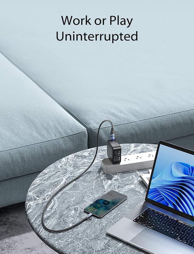 Detalle 2 de Vention Nylon Braided 4‑in‑1 USB A/C to Micro USB Cable (2m, up to 100W) for iPhone 15 Pro, MacBook Pro, iPad, Kindle, Xbox, Pixel & Switch