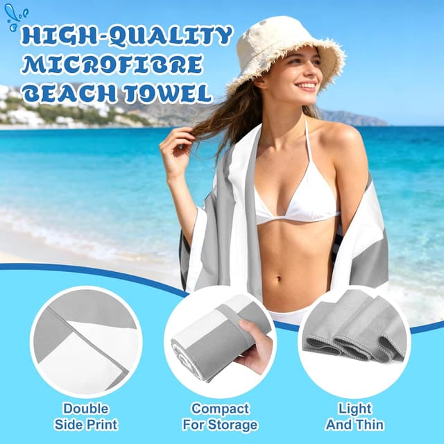 Detalle de Anavasi Microfibre Beach Towels for Adults (2 Pack) 180 x 90 cm with Drawstring Bag