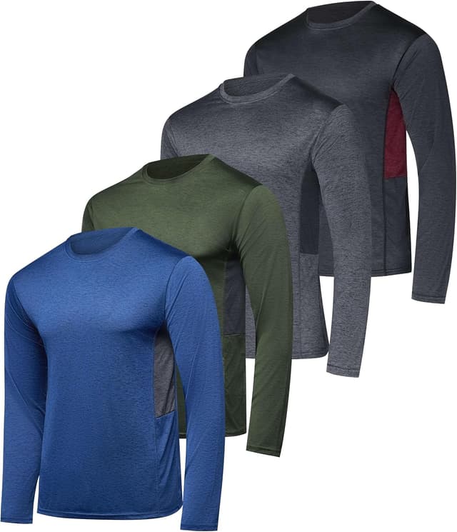 Detalle de Real Essentials 4-Pack Men’s Long Sleeve Dry-Fit Moisture Wicking Shirts (UPF 50)