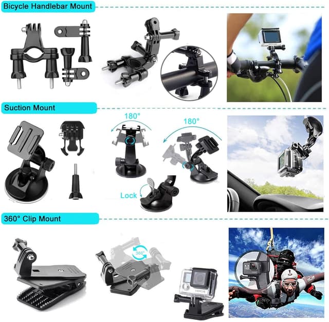 Detalle 2 de Bonvvie Action-Kamera Zubehörset 50-teilig (kompatibel u. a. mit Hero 13/12/11/10, Osmo Action & Insta360)