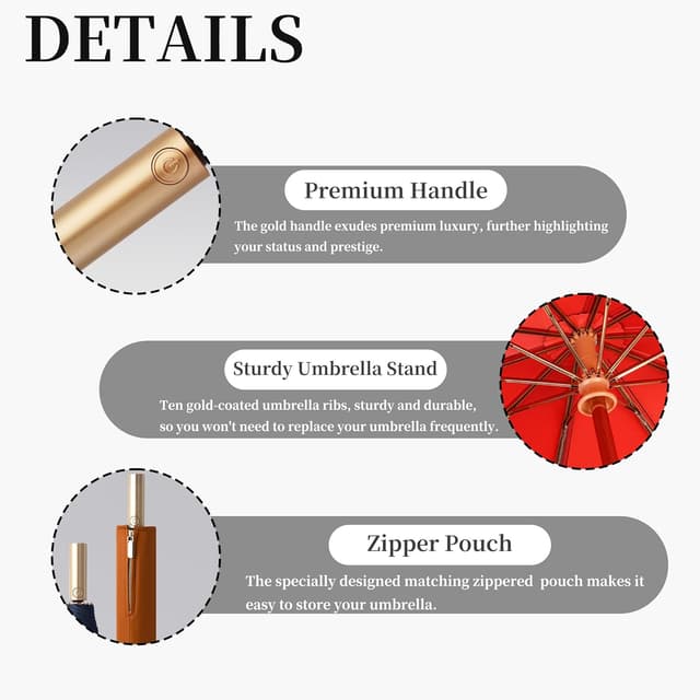 Detalle 2 de erised's bifrost Large Business Travel Folding Golf Umbrella with Auto Open/Close, UPF50+ and Zip Sleeve