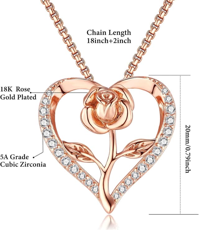 Detalle de Lyniuoy Rose Heart Necklace for Women – 18K Rose Gold Plated Pendant with Cubic Zirconia