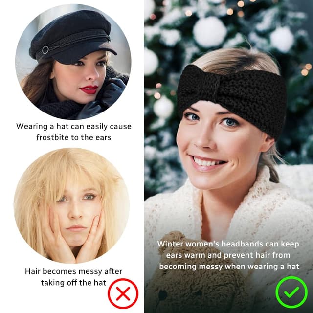 Detalle de LOPHE Winter Stirnband für Damen & Mädchen (2er-Set), gestrickt, warm & elastisch