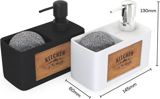 Detalle 2 de Chill House distributeur de savon pour cuisine avec porte éponge noir en polyrésine