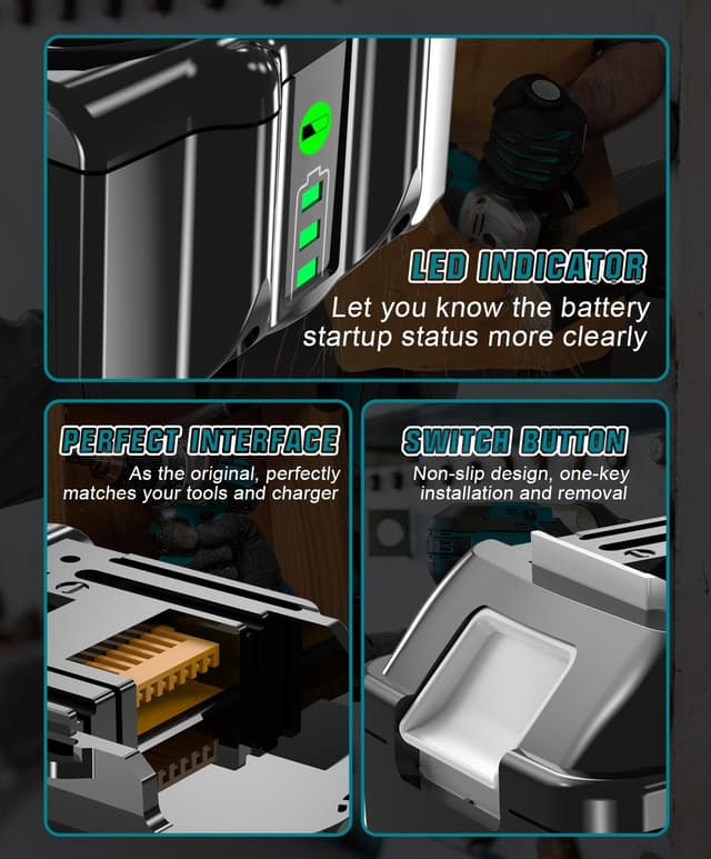 Detalle de 2× 18V 8,0Ah Ersatzakku für Makita Li-Ion (BL1850/BL1860) mit LED – kompatibel mit LXT 18V