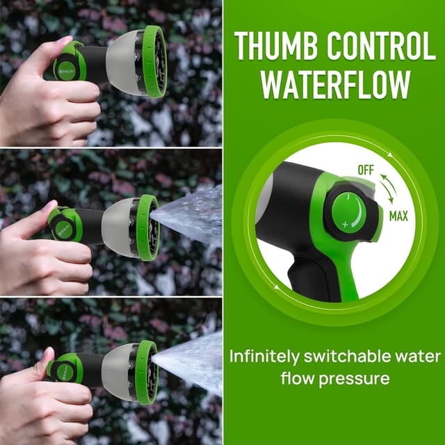 Detalle de BIBURY Gartenbrause mit 10 Sprühmuster und Daumensteuerung – leichte Handbrause für Garten, Rasenkanten & Haustier-Duschen