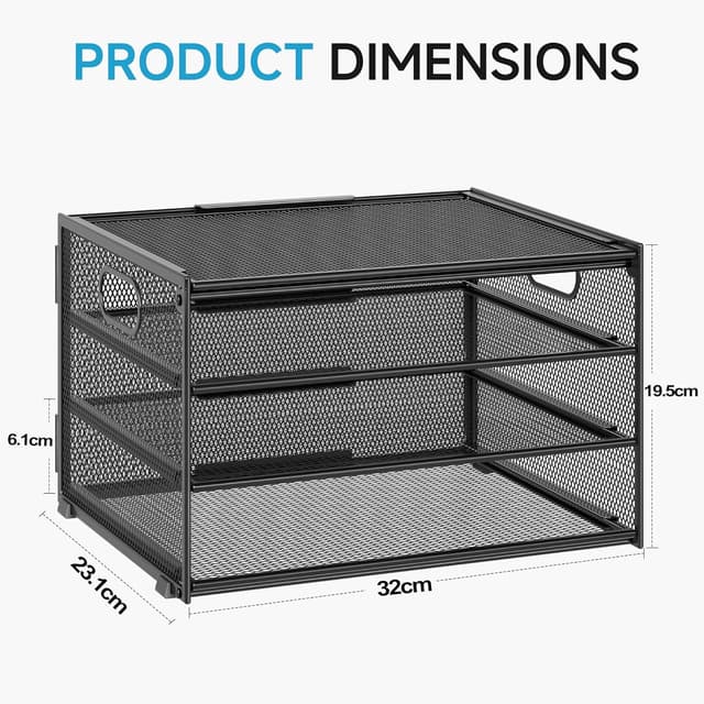 Detalle de Marbrasse Organizer da ufficio a 4 livelli con cestino in rete e manico (nero)