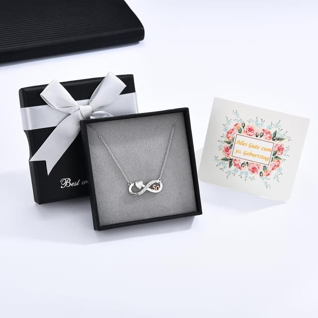 Detalle de USEEDOVIA Infinity-Halskette zum 50. Geburtstag für Frauen mit Herz-Zirkonia, roségoldfarben vergoldet