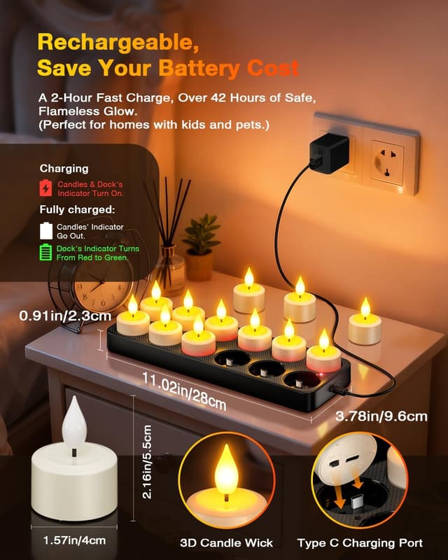 Detalle 2 de Yme 12er LED Teelichter mit Timer 🕯