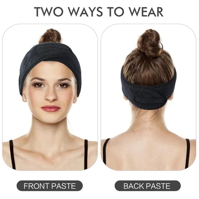 Detalle 2 de KinHwa Kosmetik Stirnband aus Frottee & Mikrofasern (Klettverschluss), 3er-Set Schwarz