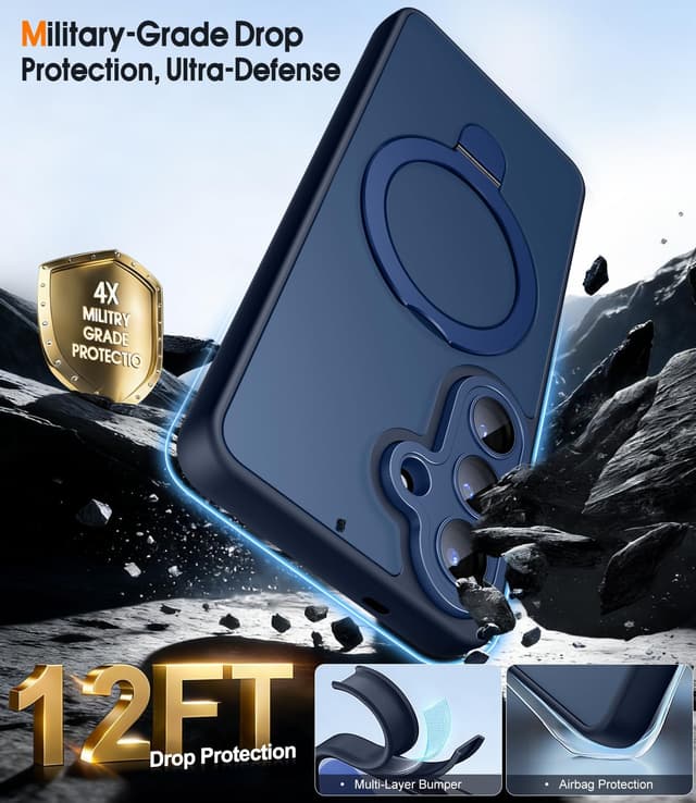 Detalle de JAME for Samsung Galaxy S26 Case with 2-Pack Screen Protector, Magnetic Stand & Full Camera Protection (Navy Blue)