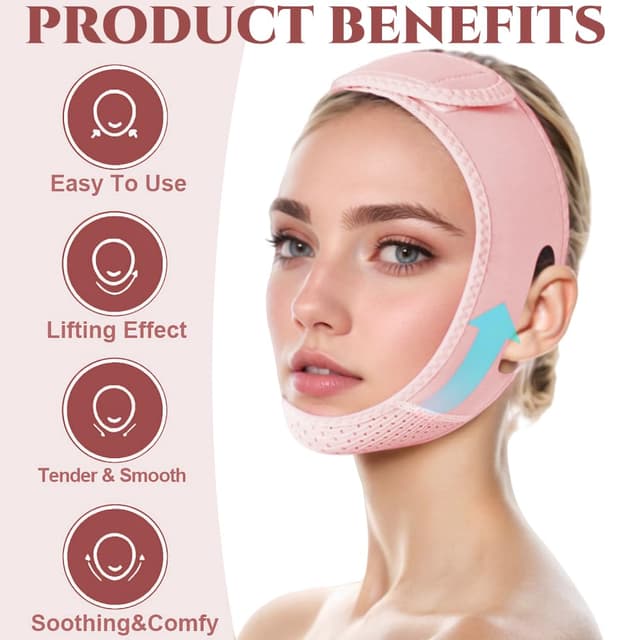 Detalle de ROWMATE V Line Lifting Mask Chin Strap (Medium) for Sleeping — Light Pink