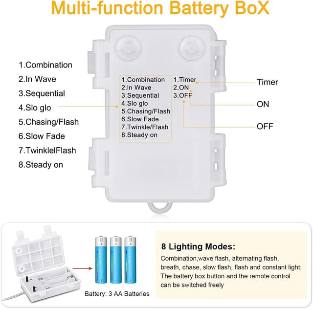Thumbnail 6 de Hoteril Luci LED Batteria da 15 m con 130 LED e 8 modalità, catena luminosa impermeabile IP65