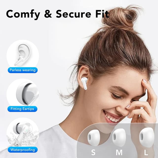 Detalle de IKT Bluetooth Kopfhörer (Kabellos) mit Bluetooth 5.4, 4 Mikrofonen und ENC Noise Cancelling – In-Ear, IPX7, USB‑C, Weiß