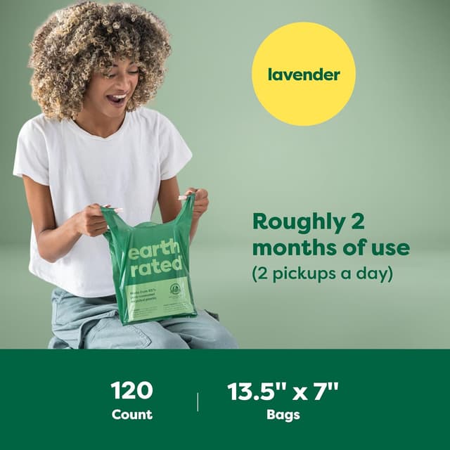 Detalle 2 de Earth Rated Dog Poo Bags with Handles (Lavender Scent), 120 Bags – Leakproof & easy tie