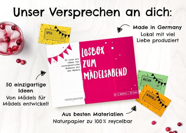 Thumbnail 6 de Herzmeister Losbox „Geschenk für Beste Freundinnen“ mit 50 Fragen & lustigen Aufgaben für Mädelsabend