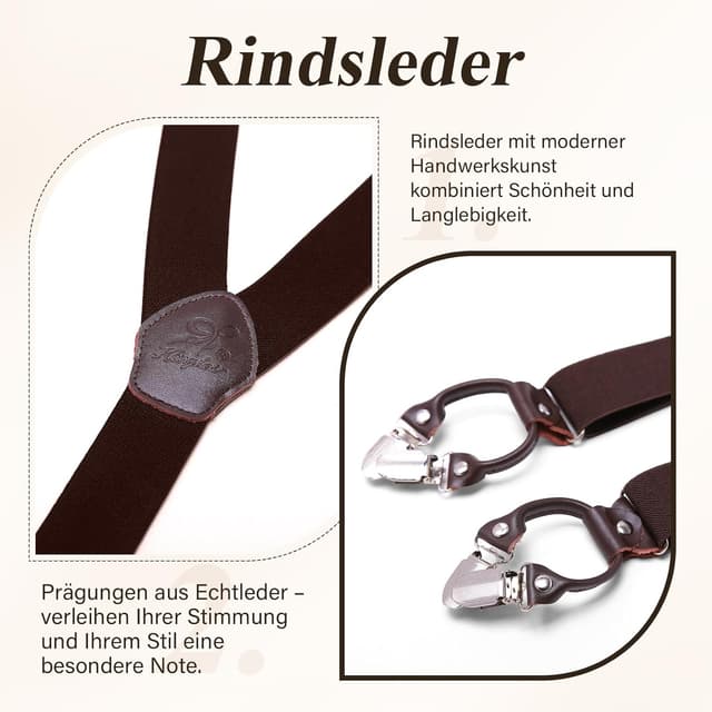 Detalle de KANGDAI Herren Hosenträger aus Rindsleder 3,5 cm