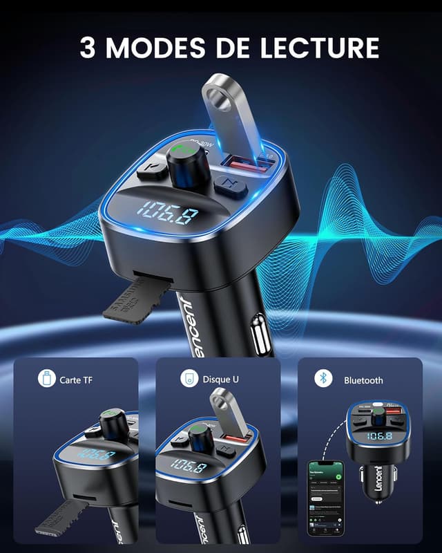 Detalle 2 de LENCENT T25M Transmetteur FM Bluetooth 5,4