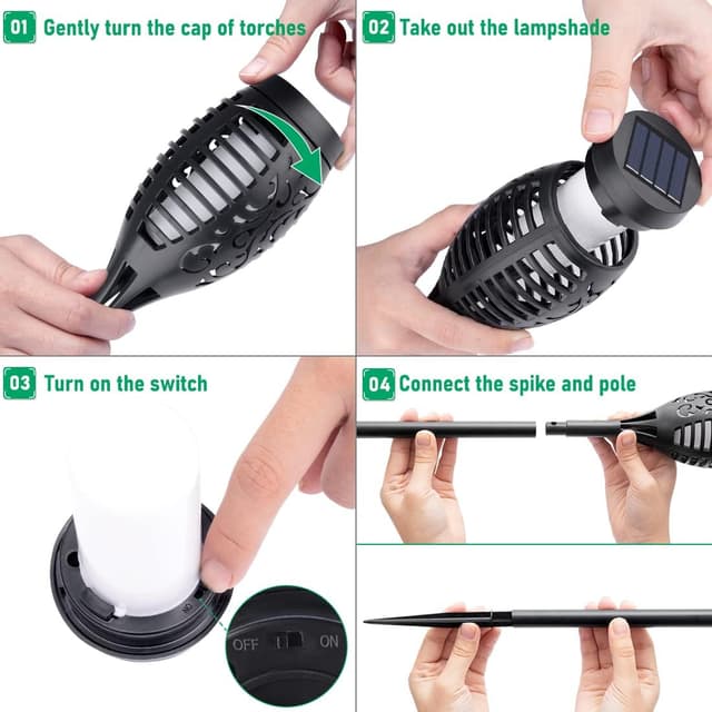 Detalle de IkeeRuic Solar Torch Lights Outdoor (Flickering Flame Effect) — Waterproof Solar Garden Torches for Patio & Pathway Decor