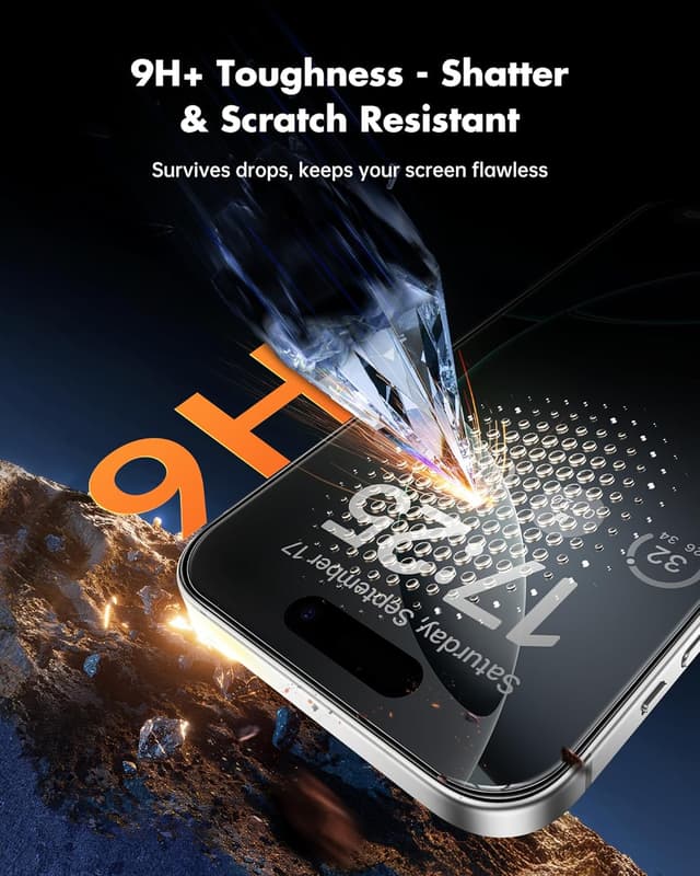 Detalle de UNBREAKcable Privacy Screen Protector for iPhone 16 Pro Max (6.9-inch) — 2-Pack + 2 Lens Protectors, 25° Anti-Spy Tempered Glass