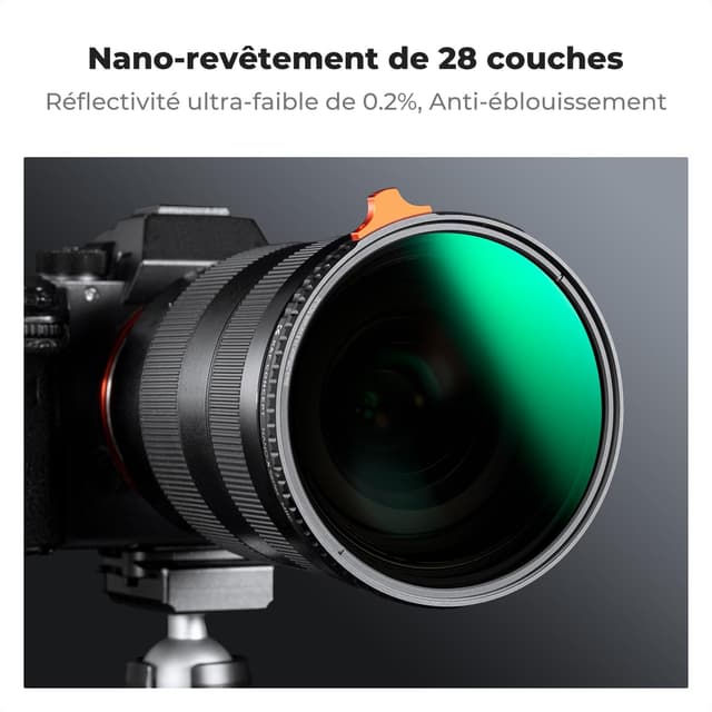 Detalle de K&F CONCEPT Filtre 82 mm 2 en 1 Black-Mist 1/4 + ND variable ND2-32 (sans croix)