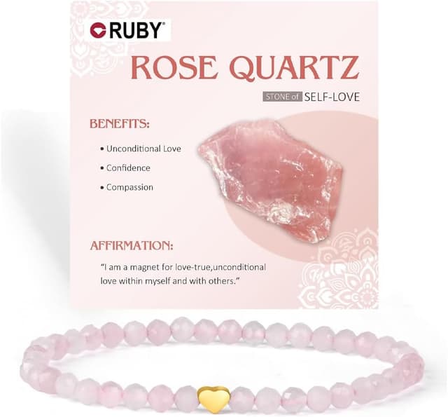 Thumbnail 6 de RUBY Edelstein-Perlenarmband für Frauen mit 4-mm-Perlen und 18K vergoldetem Edelstahlherz (elastisch, im Geschenkbox-Set)