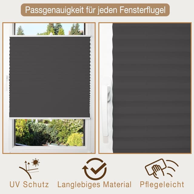 Detalle 2 de Plissee Klemmfix ohne Bohren 40 x 130 cm (BxH) Anthrazit – für Tür & Fenster