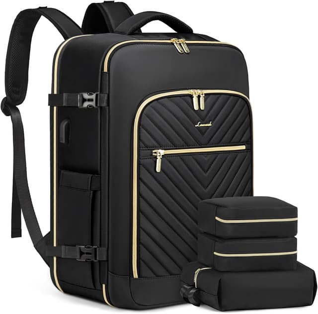 Detalle de LOVEVOOK Handgepäck-Rucksack 40L für Damen (17,3 Zoll Laptop) mit 180°-Öffnung und wasserdichtem Polyester