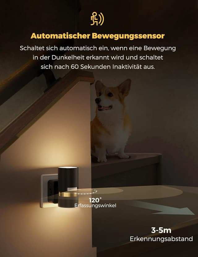 Detalle de LOHAS-LED Nachtlicht-Steckdose mit Bewegungsmelder, 1W LED, dimmbar (3000K warmweiß)