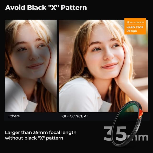 Detalle 2 de K&F CONCEPT 3-in-1 Variabler ND2–32 + CPL + Black Mist 1/4 Filter (95 mm) für Video & Porträts