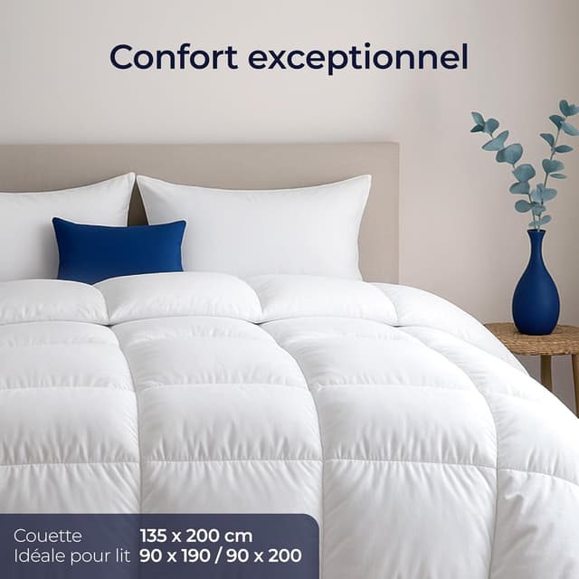 Detalle de Dreamzie couette plume de canard Ultra Confort 135x200 cm (450 gsm) certifiée Oeko-Tex, RDS & Downpass