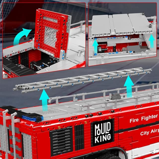 Detalle 2 de Mould King 19004 Technik ferngesteuertes Feuerwehrfahrzeug (2,4 GHz RC) – 6‑Kanal-Modellbausatz mit Motor