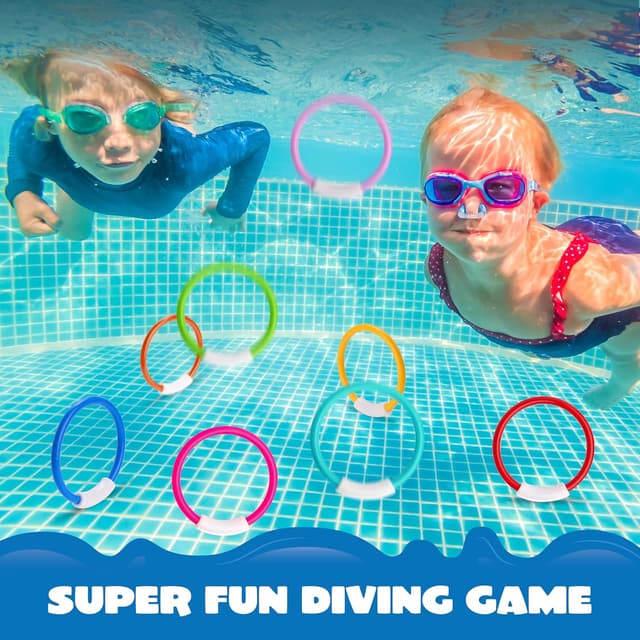 Detalle de JOYIN Dive Rings set of 8 colourful swimming rings for kids (pool diving training toys)