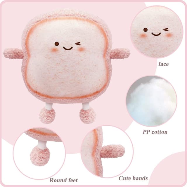 Detalle de VHYHCY Toast Bread Pillow Plush (Pink) — Cute Sliced Bread Sofa Pillow