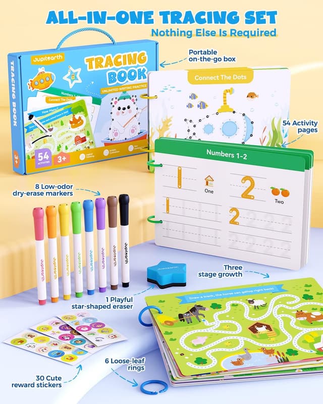 Thumbnail 1 de JUPITEARTH Preschool Tracing Book 54 pages