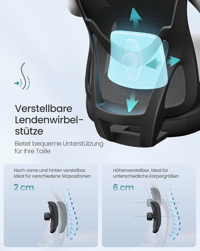 Detalle 1 de SONGMICS OBN066BH01 ergonomischer Bürostuhl mit Rücken- und Kopfstütze