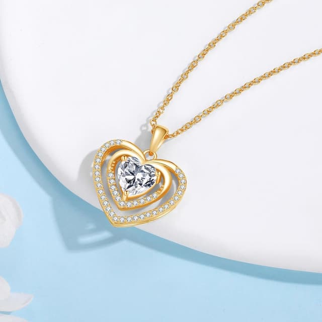 Detalle de Jrêveinfini Collier Cœur en argent sterling 925 avec double cœur et zircon cubique