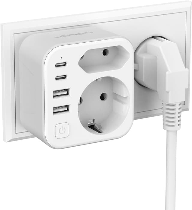 Detalle de JSVER doppia spina per presa con 2 USB-A e 2 USB-C (3680W/16A) e interruttore