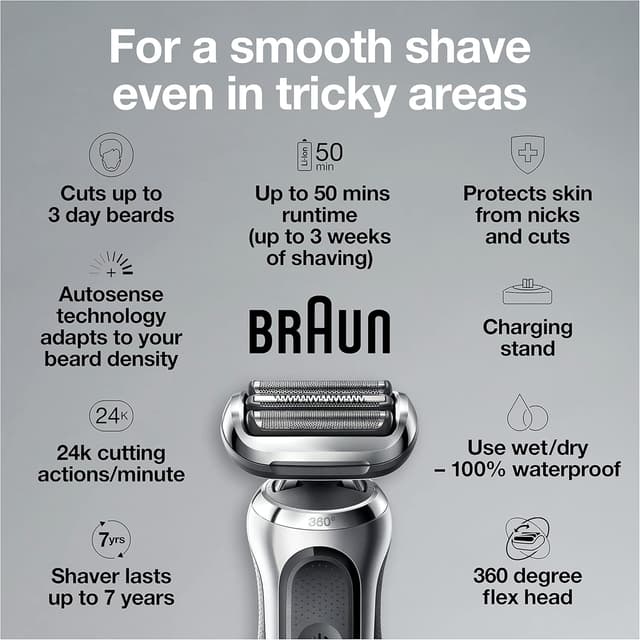Detalle de Braun Series 7 7032cs Flex Electric Razor (Wet & Dry) with Beard Trimmer and Charging Stand