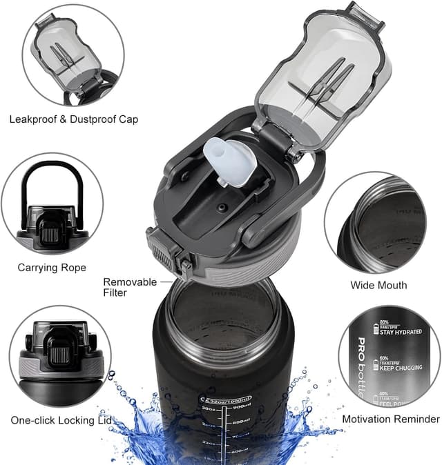 Detalle de SEASEVEN Sports 1L water bottle with straw 🚰