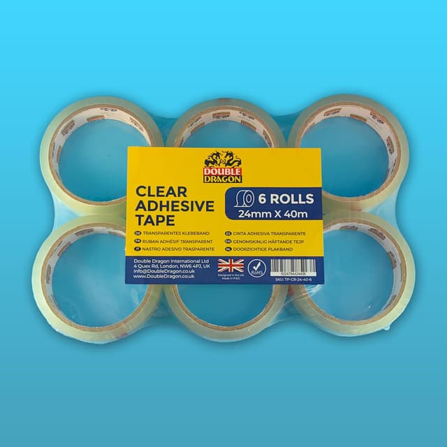 Detalle de Double Dragon Clear Packaging Tape (24mm x 40m) – 6 rolls, extra-strong parcel sealing tape